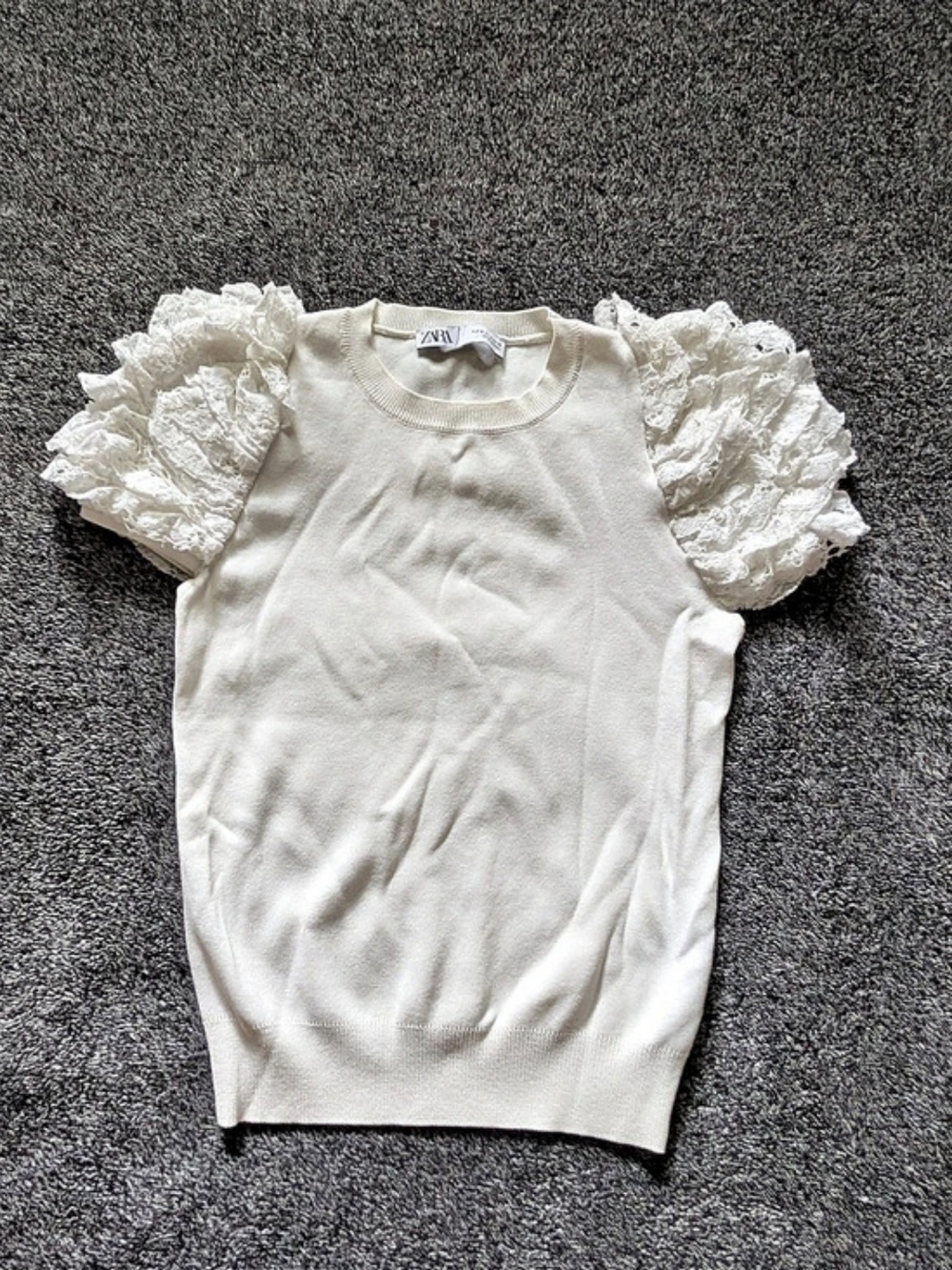 Zara Lace Sleeve Knit Top in White